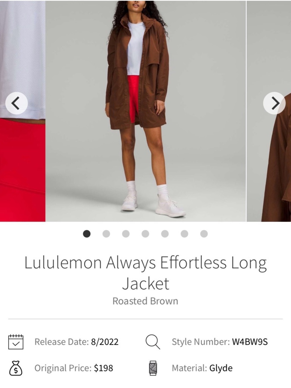 Lululemon Always Effortless Long Rain Jacket, Roasted Brown, Size 6 Raincoat
